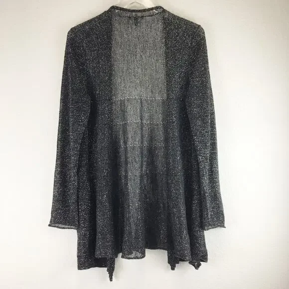 Eileen Fisher Linen Blend Metallic Open Front Sheer Cardigan Lagenlook Size M - Picture 2 of 10